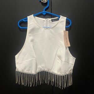 NWT White Fringe Crop Top